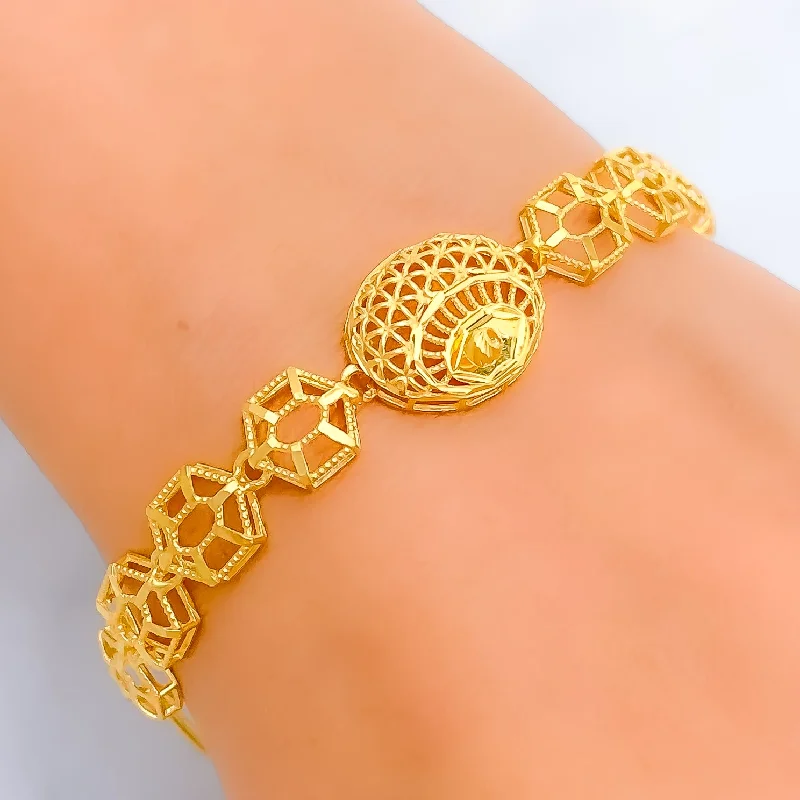 Women’s simple bangles-High Gloss Hexagonal 21k Gold Bracelet