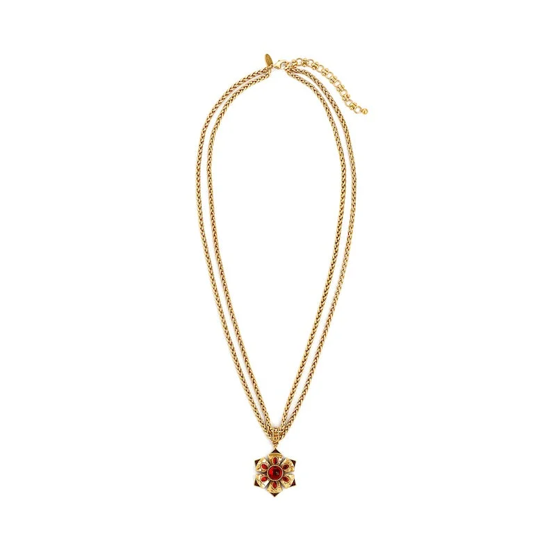 Women’s layered gold necklaces-Ruby Cabochon Two-Row Necklace