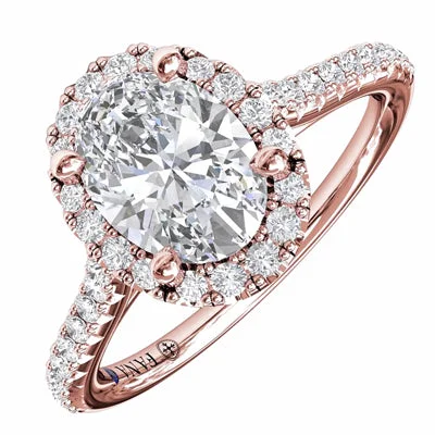 Women’s engagement rings with baguette diamonds-Fana Delicate Oval Shaped Halo And Pave Band Engagement Ring Setting in 14kt Rose Gold (1/3ct tw)