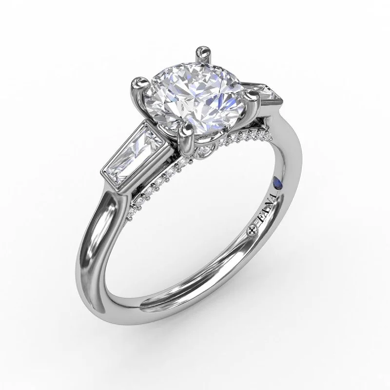 Women’s matching wedding and engagement rings-Fana Three Stone Baguette Diamond Engagement Ring Setting in 14kt White Gold (1/3ct tw)