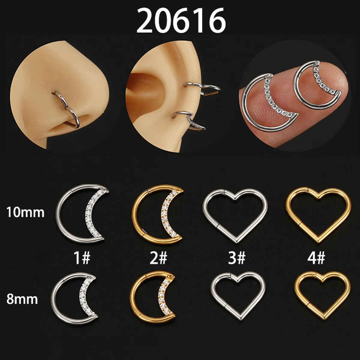 Women’s unique wedding rings-Streetwear Moon Heart Shape Stainless Steel Nose Ring