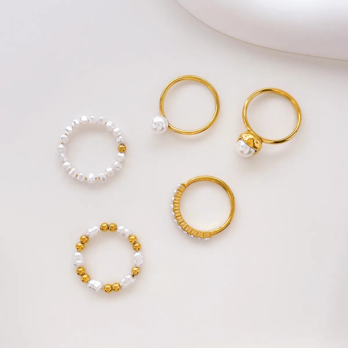 Women’s stackable rings set-Simple Style Round Titanium Steel Patchwork Inlay Pearl Rings