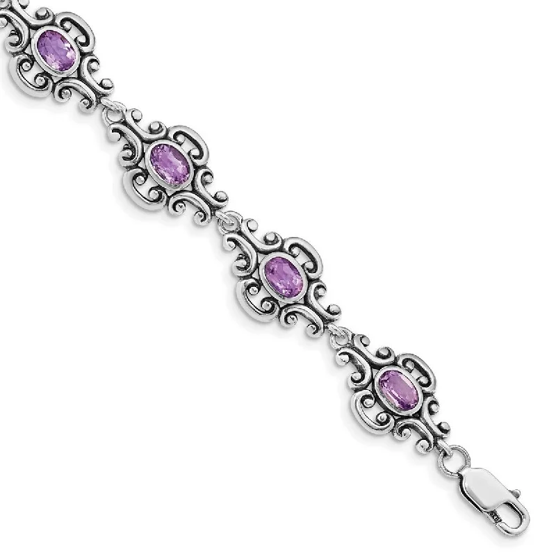 Women’s wrap bracelets-Curata 925 Sterling Silver Polished Amethyst Bracelet 7.5 Inch Lobster Claw