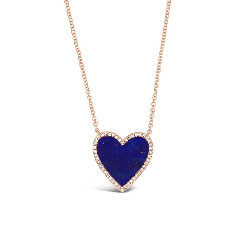 Women’s spiritual necklaces-Lapis & Diamond Heart Necklace