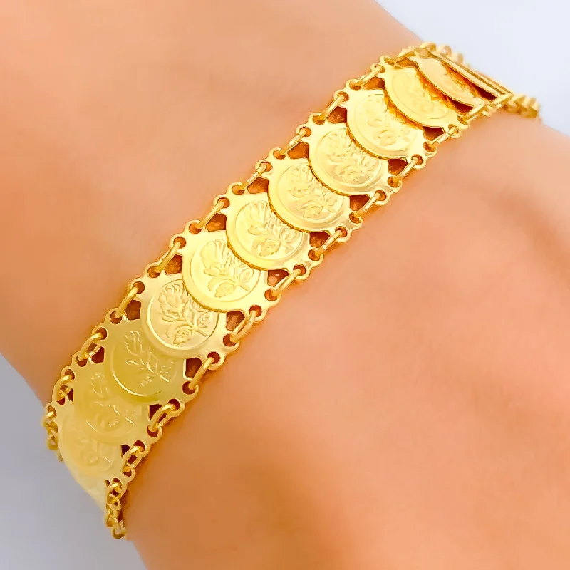 Women’s luxury gold bracelets-Refined Charming 21k Gold Coin Bracelet