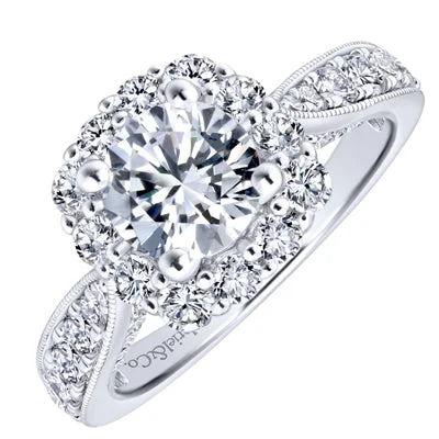 Women’s vintage diamond engagement rings-Gabriel Jessamine Halo Diamond Engagement Ring Setting in 14kt White Gold (1 1/5ct tw)