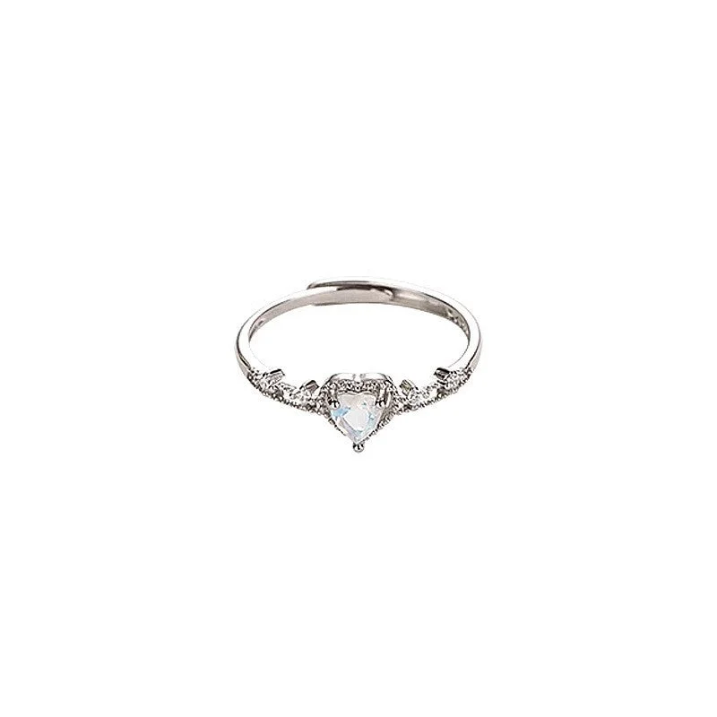 Moonstone Love Heart-Shaped Ring (White Gold Color)