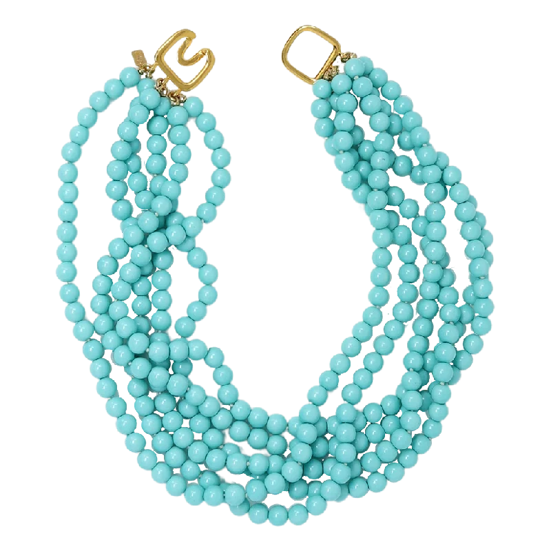 Women’s bold statement necklaces-Six Row Turquoise Bead Necklace