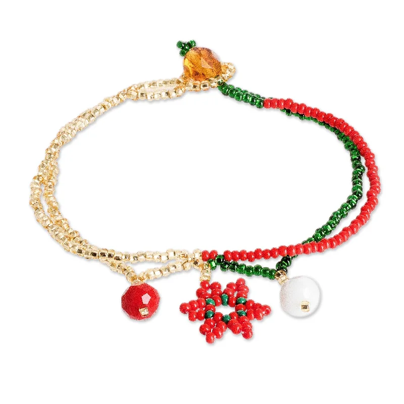 Women’s adjustable bangles-Novica Handmade Christmas Star Crystal And Glass Beaded Pendant Bracelet