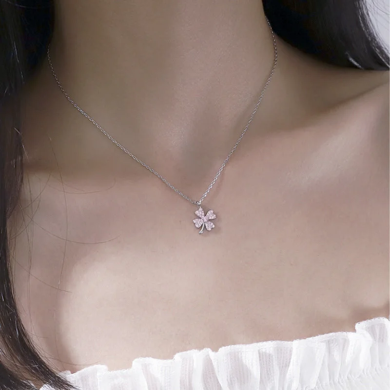 1268# Four-Leaf Clover Necklace-Sliver