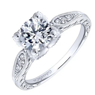 Women’s diamond solitaire engagement rings-Gabriel Millie Vintage Diamond Engagement Ring Setting in 14kt White Gold (1/3ct tw)