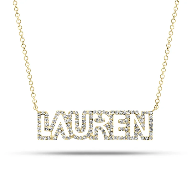 Women’s pendant necklace sets-Diamond Block Letter Nameplate Necklace