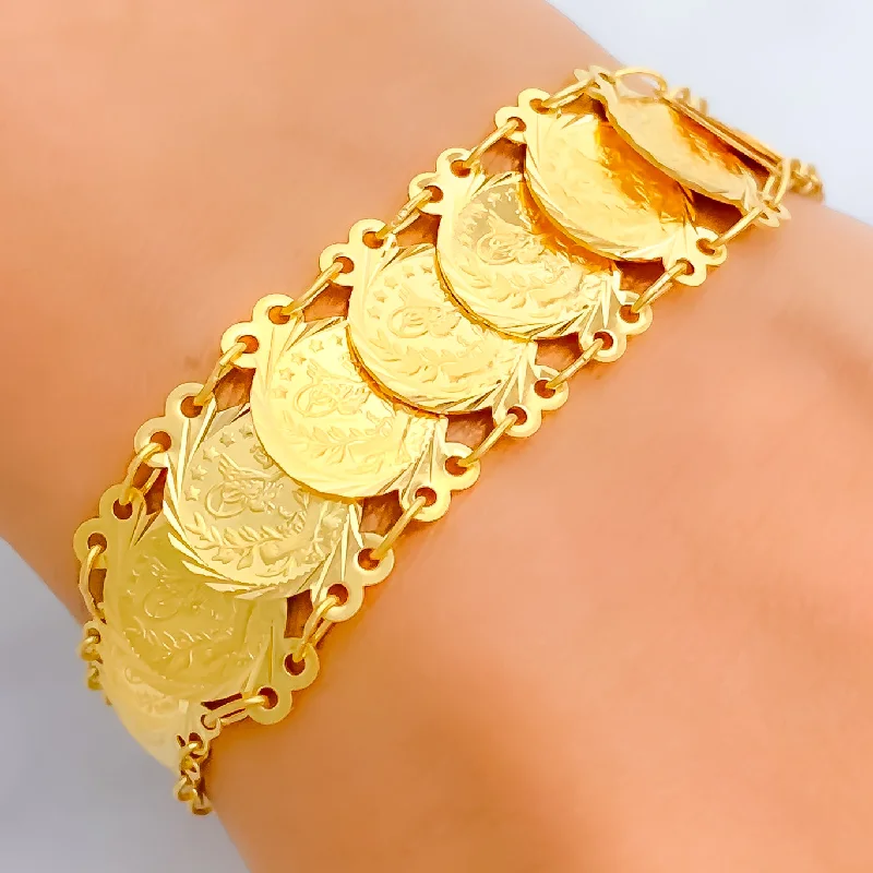 Women’s sparkly bangles-Lustrous Engraved 21k Gold Coin Bracelet