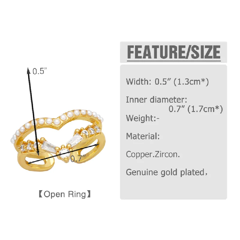 Women’s eternity rings-Simple Style Shiny Pentagram Heart Shape Copper Plating Inlay Zircon 18k Gold Plated Open Rings