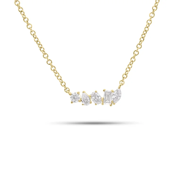 Women’s love necklace-Multi-Shape Diamond 5-Stone Bar Pendant Necklace