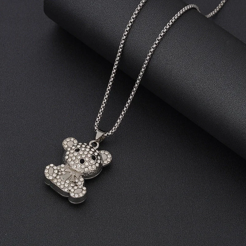 Spot Drill Bowknot Bear Titanium Steel Necklace 60cm