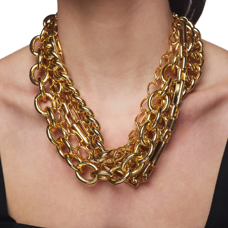 Women’s boho gold necklaces-Polished Gold 5 Row Chain Link Necklace