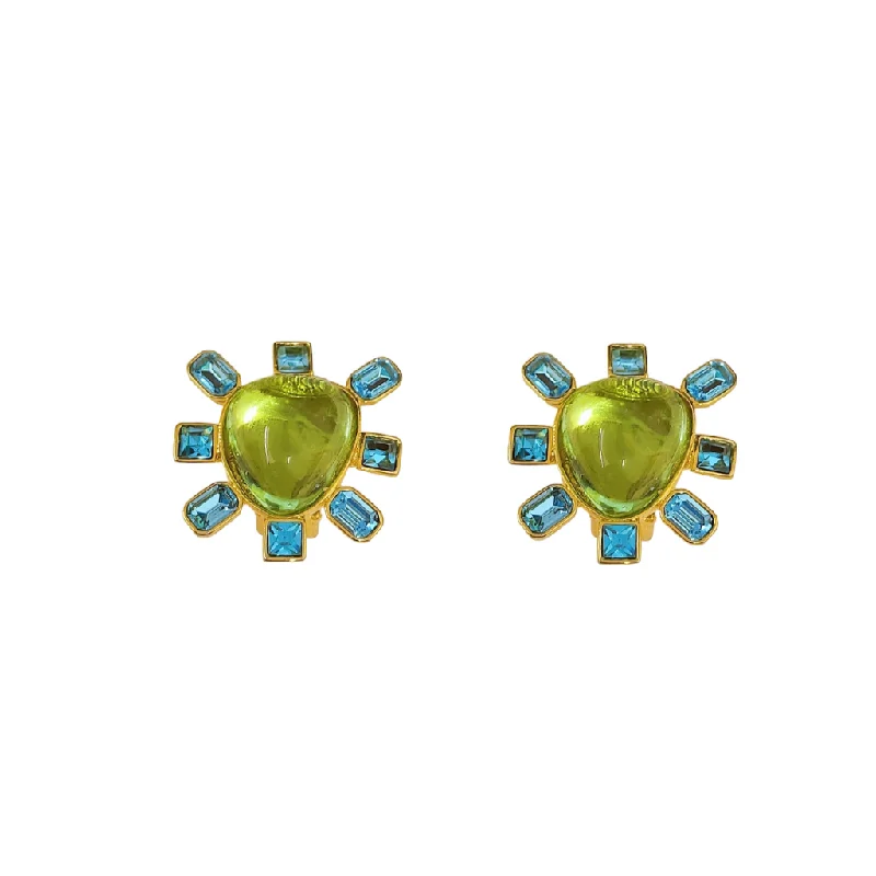 Women’s opal necklaces-Aqua and Peridot Cabochon Center Clip Earring