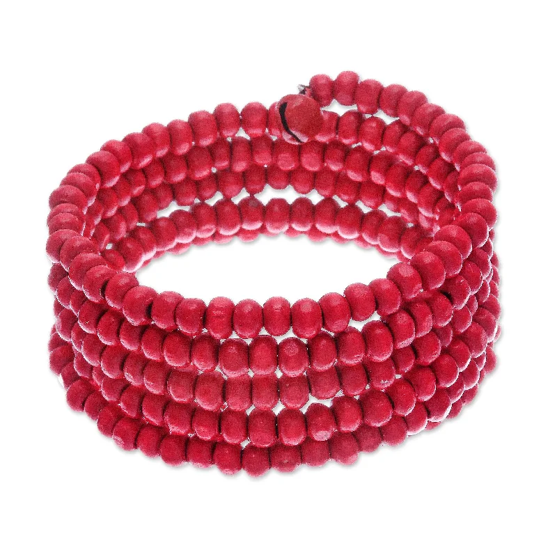 Women’s handmade bangles-Novica Handmade Crimson Spin Wood Beaded Wrap Bracelet (1 In)