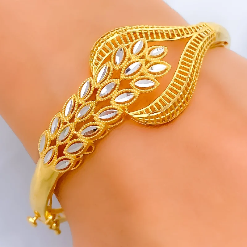 Women’s diamond bracelets-Refined Charming Asymmetrical 22k Gold Bangle Bracelet