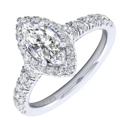 Women’s oval cut diamond engagement rings-Gabriel Hazel Marquise Halo Diamond Engagement Ring Setting in 14kt White Gold (1ct tw)