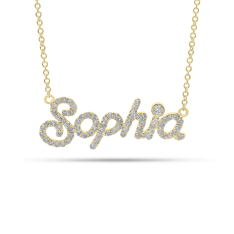 Women’s geometric necklaces-Full-Cut Diamond Nameplate Necklace