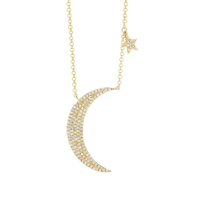 Women’s birthstone necklaces-Pave Diamond Moon and Star Necklace