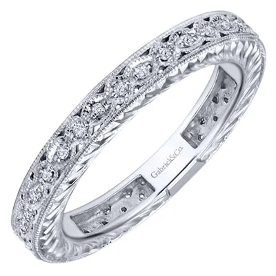 Women’s emerald and diamond engagement rings-Gabriel Intricate Cutout Stackable Diamond Ring in 14kt White Gold (1/10ct tw)