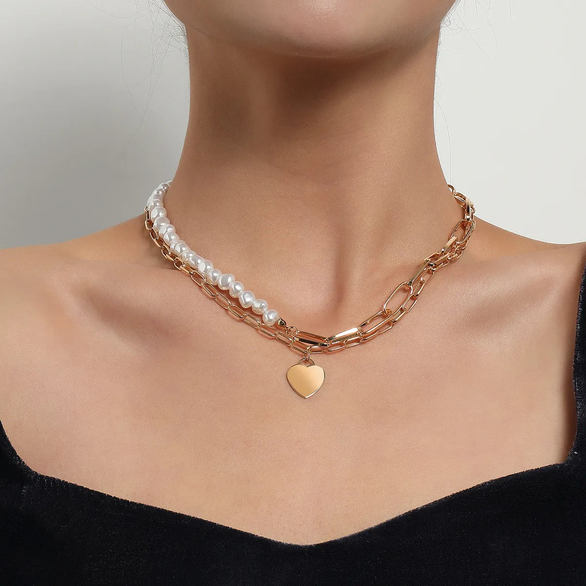 Women’s wedding necklaces-Elegant Streetwear Heart Shape Artificial Pearl Alloy Women's Double Layer Necklaces