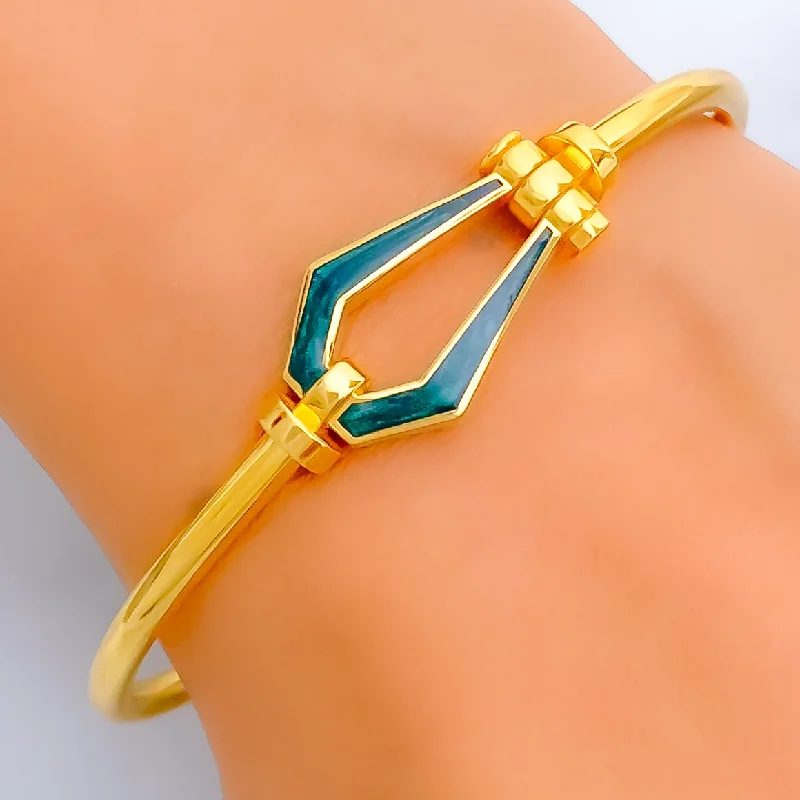 Women’s turquoise bangles-Subtle Elegant 21k Gold Enameled Bangle Bracelet