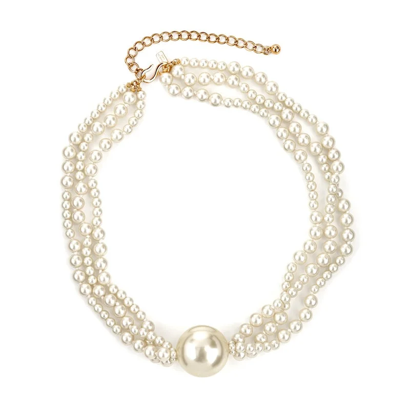 Women’s custom necklaces-3 Row Pearl Clasp Necklace