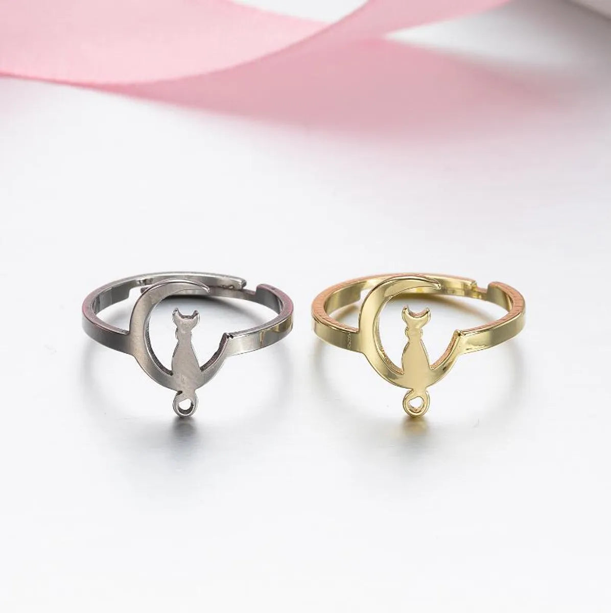 Women’s personalized rings-Basic Moon Stainless Steel Plating Open Rings