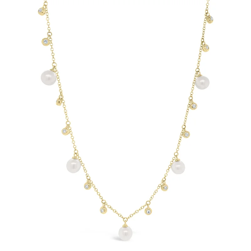 Women’s chunky chain necklaces-Pearl & Diamond Dangle Necklace