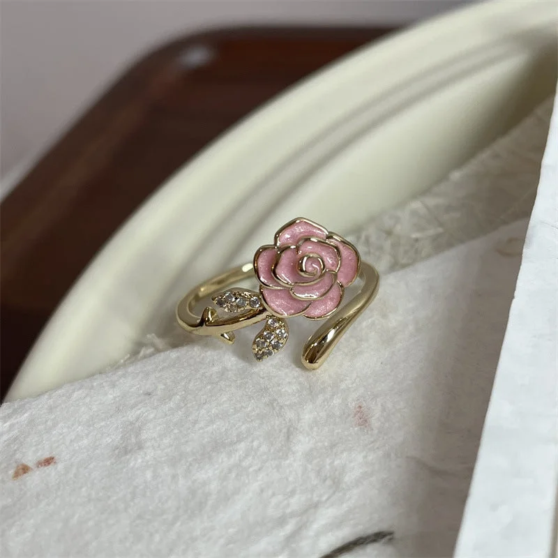 Pink Oil-Spot Glaze Flowers Ring Adjustable