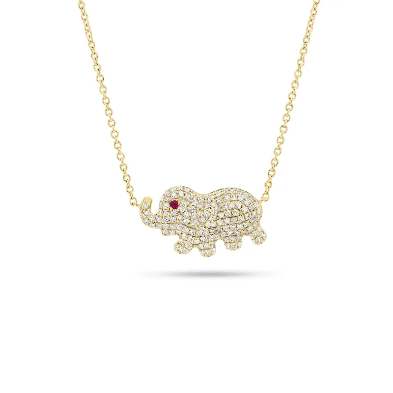 Women’s gemstone pendant necklaces-Pave Diamond Elephant Pendant Necklace