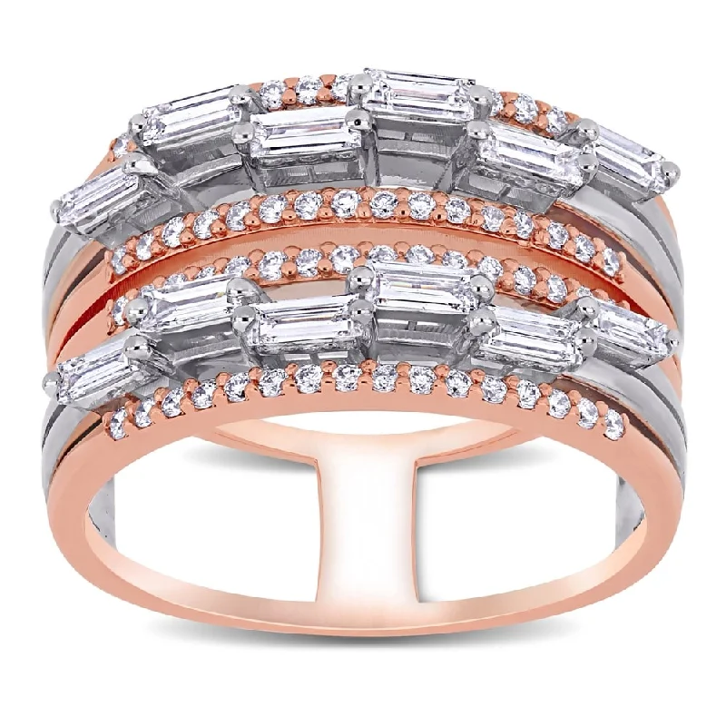 Women’s flower-shaped rings-Miadora 2-Tone 14k Rose and White Gold 3/4ct TDW Baguette and Round-Cut Diamond Multi-Row Band Ring