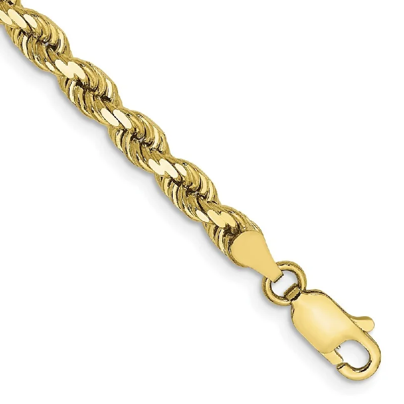 Women’s statement cuff bracelets-10k Yellow Gold 4mm Diamond-cut Rope Chain Bracelet, 7"