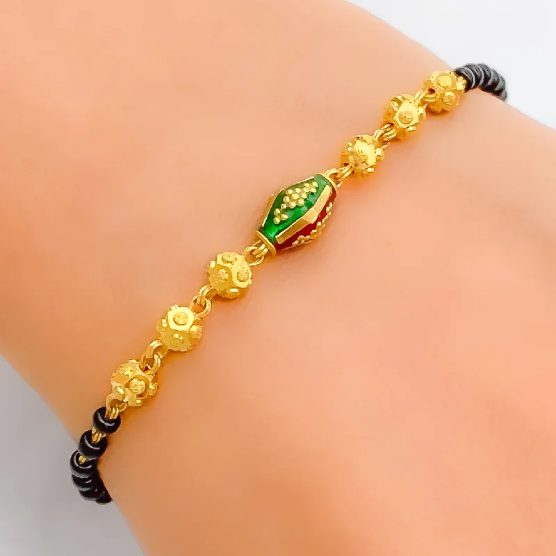 Women’s infinity bangle bracelets-Vibrant Charming 22k Gold Black Bead Bracelet