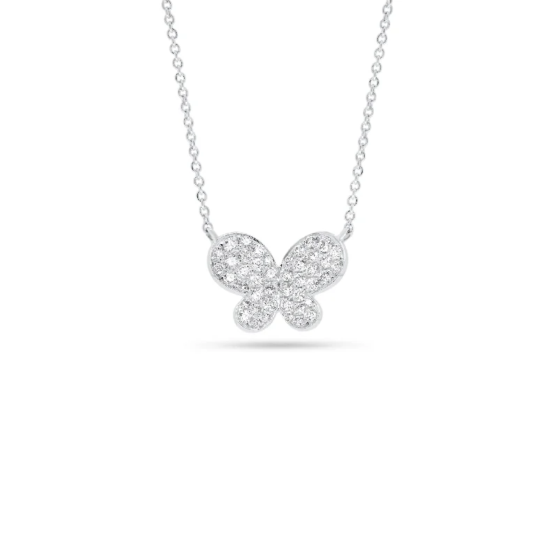 Women’s antique-style necklaces-Pave Diamond Puffy Butterfly Pendant