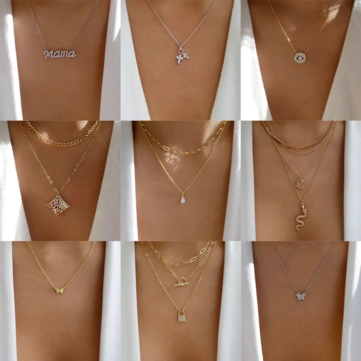 Women’s gold necklaces-Fashion Letter Snake Alloy Rhinestones Women's Layered Necklaces Pendant Necklace 1 Piece