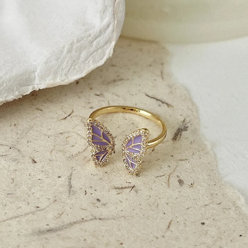 Purple Butterfly Open Ring