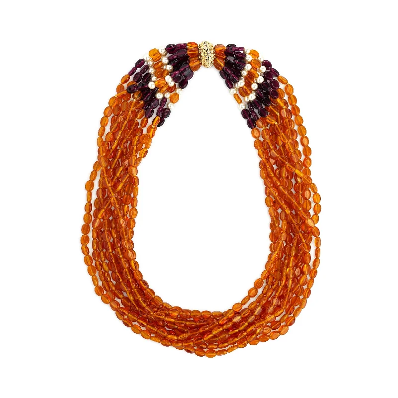 Women’s long necklaces-Amber & Amethyst Multi-Strand Necklace