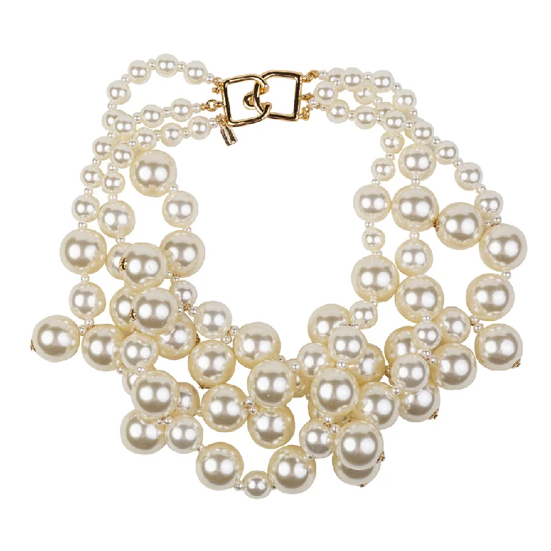 Women’s minimalist gold necklaces-Pearl Cluster Drops Necklace