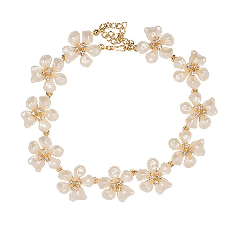 Women’s antique-style necklaces-White Pearl Flower Necklace