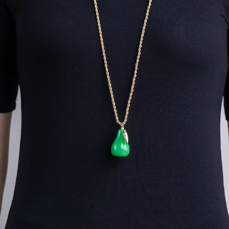 Women’s solid gold necklaces-Jade Pear Necklace