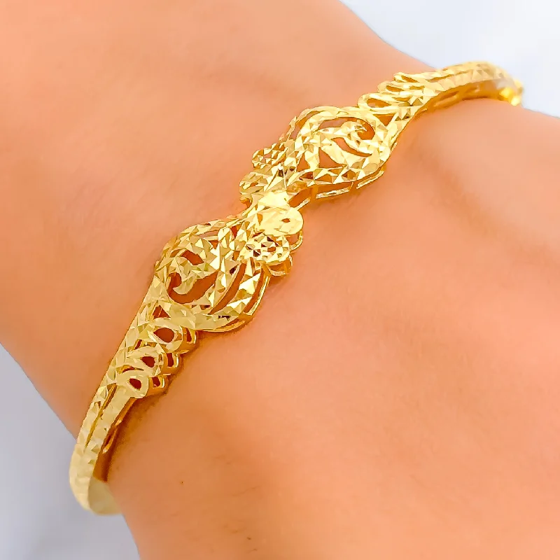 Women’s diamond bracelets-Charming Faceted 22k Gold Motif Bangle Bracelet