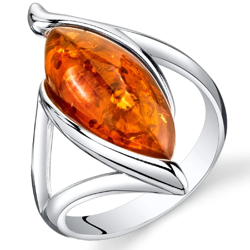 Women’s engraved rings-Amber Elliptical Shape Ring in Sterling Silver