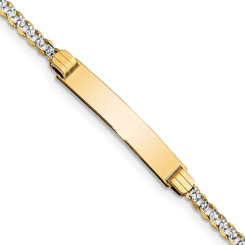 Women’s minimalist bracelets-14k Yellow Gold w/Rhodium 5mm Children's Pav‚ Curb Link ID Bracelet, 6"