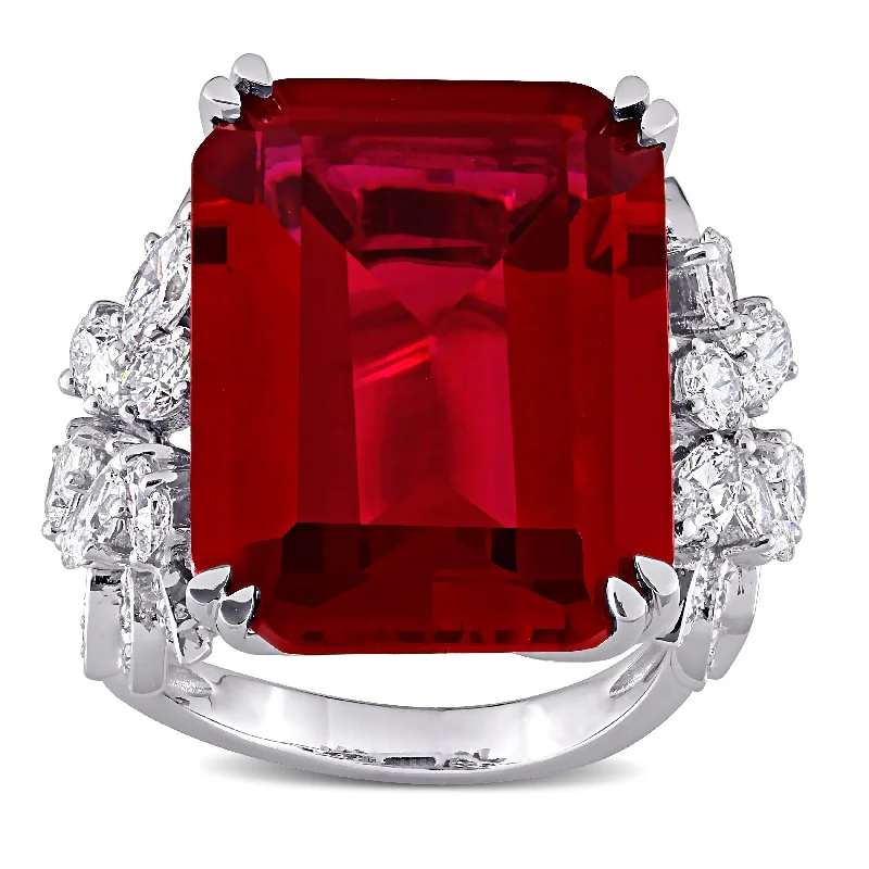 Women’s diamond solitaire rings-Miadora 14k White Gold 27ct TGW Created Ruby & 1 3/4ct TDW Multi-cut Diamond Cocktail Ring