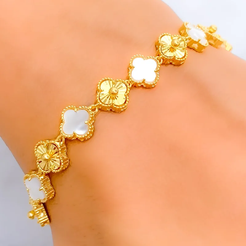 Women’s simple gold bangles-Fancy Two-Tone 21k Gold Bracelet